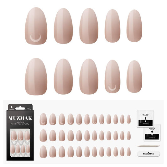 MUZMAK Reusable Press on Nails Long Medium Short Coffin Almond 36Pcs Red Fake Nails Kit Full Cover Pink French Black Feminine Design (Amber (Almond))