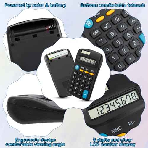 24 Pack Pocket Calculator,Mini Calculators,Pocket Size Basic Calculators,Solar Battery Dual Power Desktop Calculators,8 Digit Display Basic Calculator for Students Kids Home Office(Black)