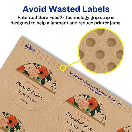 Avery Kraft Brown Round Labels, Sure Feed Technology, 1.5" Diameter, 1,000 Kraft Brown Labels, Print-to-The-Edge, Laser/Inkjet Printable