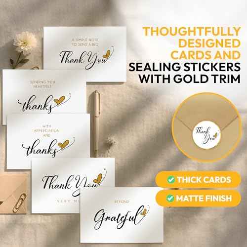 30 Pack Thank You Cards with Envelopes and Stickers ? 4 x 6 in Simple Thank You Notes, Blank Inside, Minimalist Bulk Box Set for Weddings, Baby Showers, Small Businesses, Birthdays