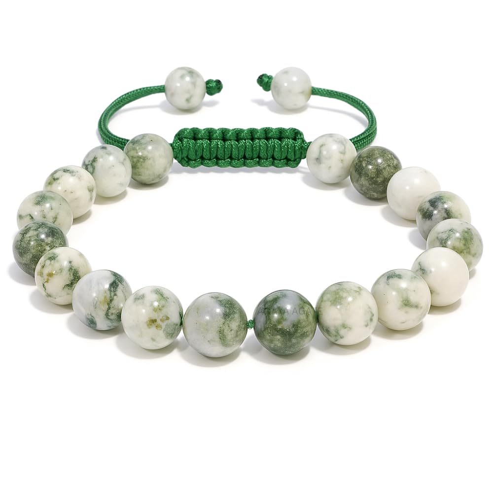 ANAYA AGATE Healing Crystal Bracelet – Chic Gemstone Bracelet for Men and Women – 8mm Round Bead Bracelets for Spiritual Healing, Protection, Positive Energy - Tree Agate