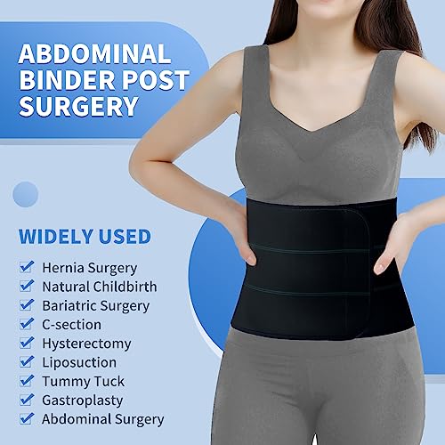 Abdominal Binder Post Surgery Belly Band - Elastic Stomach Wrap Tummy Tuck Compression Belt - Breathable, Soft, Skin-friendly - (30" - 45") 3 Panel - 9" BLACK