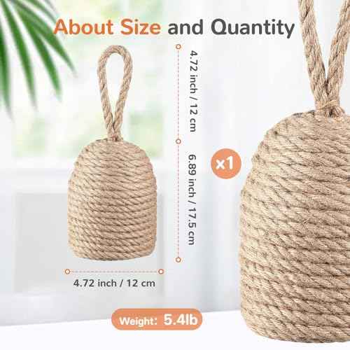 1 Pcs 2 Pcs Decorative Door Stoppers Natural 5.4lb Heavy Door Stop with Handle Weighted Doorstop Indoor Farmhouse Jammer Blocker Keeps Open Bookend Christmas Gifts (Wicker Jute)