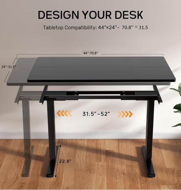 NICECOZY Dual Motor Electric Standing Desk Frame, Height Adjustable Table Legs for Max 44″ x 70.8″ Desktop with 330lbs Capacity, Ergonomic Sit Stand Up Desk Base for Home Office, Black Frame Only