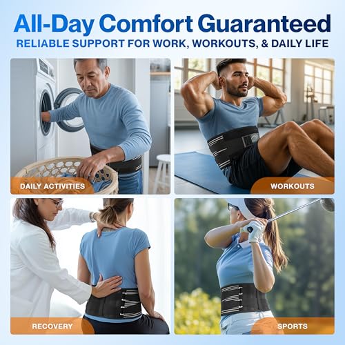 Modvel Back Brace for Lower Back Pain Women and Men – Lumbar Support Belt for Sciatica, Herniated Disc, Muscle Strain – Adjustable Breathable Work Brace with 6 Stays – Support for Posture– Size S