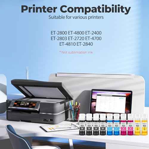 522 Ink Refill Bottles ET-2800 ET-4800 ET-2400 ET-2803 Ink Refill Compatible for ET-2800 ET-4800 ET-2400 ET-2803 ET2800 ET4800 ET2400 ET2803 ET-2720 ET-4700 ET-4810 ET-2840 Printer (10 Pack)