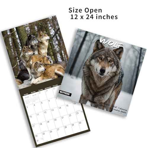2026 Wall Calendar,Wolf Calendar 2026,Wolf Monthly Wall Calendar, 12" x 24" Open,Family Planner Calendar, Home & Office Organizer,Hangable