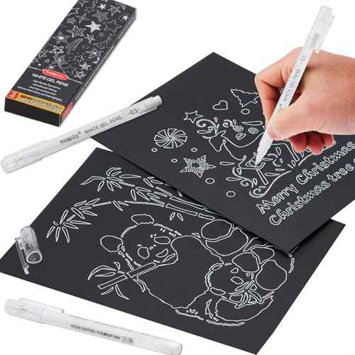 PANDAFLY White Gel Pens, 0.5mm Extra Fine Point Opaque Archival Ink Pen for Journaling, Art, or Drawing - For Artist Gifts, Holiday Gifts & DIY Projects, 3 Pack