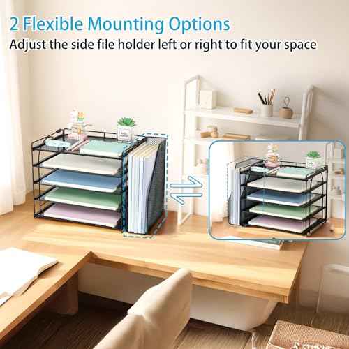 AUPSEN Desk Organizers and Accessories, 5-Tier Desktop Paper File Organizer with Removable File Holder, Desk Accessories & Workspace Organization for Home Office Supplies (Black)