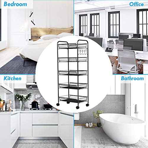 Nightcore Lightweight & Sturdy Storage Trolley, 4 Wheels, Black, Ideal for Bathroom, Kitchen, Garden