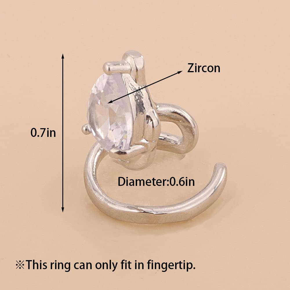 Xerling 4Pcs Punk Silver Crystal Fingertip Ring Set for Women Gothic Finger Nail Tip Rings Nail Cap Protective Cover Rings for Halloween Costume