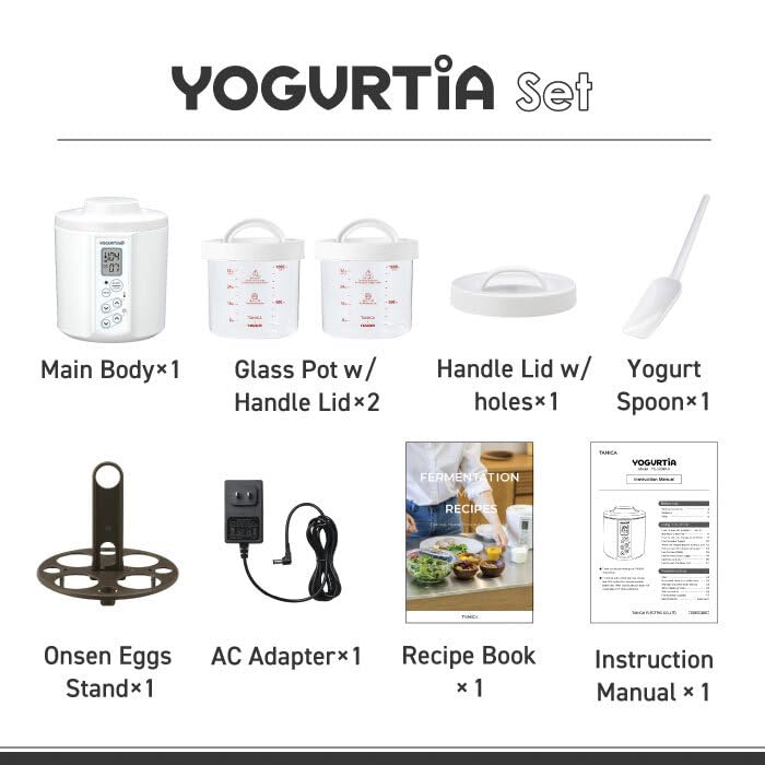 [TANICA] YOGURTiA Yogurt Maker & Fermented Food Machine - Made in Japan & 100-240V Support - 2 Glass Pots, Adjustable Temperature & Timer for Greek Yogurt, Natto, Miso, Amazake - Recipe Book