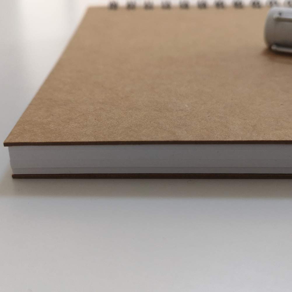 YUREE A5 Spiral Notebook Blank, 100gsm Thick Paper & Hard Kraft Cover, 60 Sheets (120 Pages), 8.35" x 5.9", Brown, 5 Pack