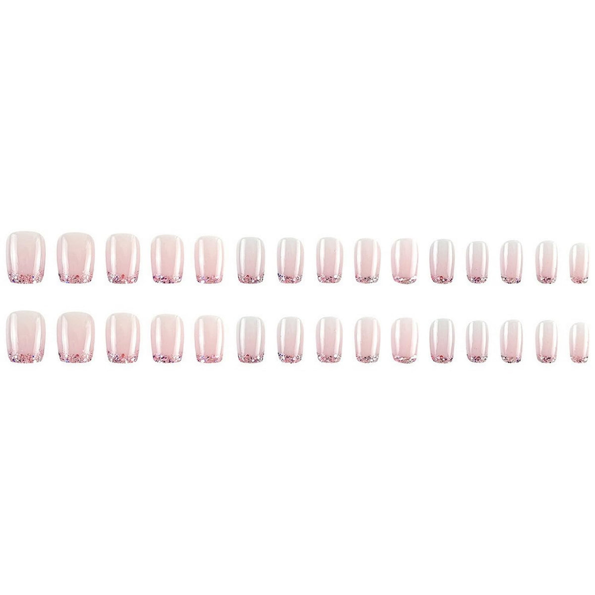 Pink French Tip Press on Nails Short Coffin OFDNE Petite Fake Nails False Nails with Designs Glitter Full Cover Glossy Glue on Nails French Manicure Acrylic Nails for Women Girls 24Pcs