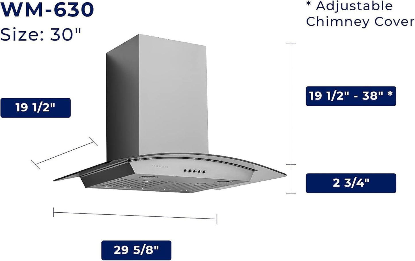 Hauslane Range Hood Wall Mount 30 inch Ducted/Ductless Convertible Kitchen Hood with Stainless Steel and Tempered Glass Stove Vent Hood, 3 Speed, LED Lamps, European Style WM-630