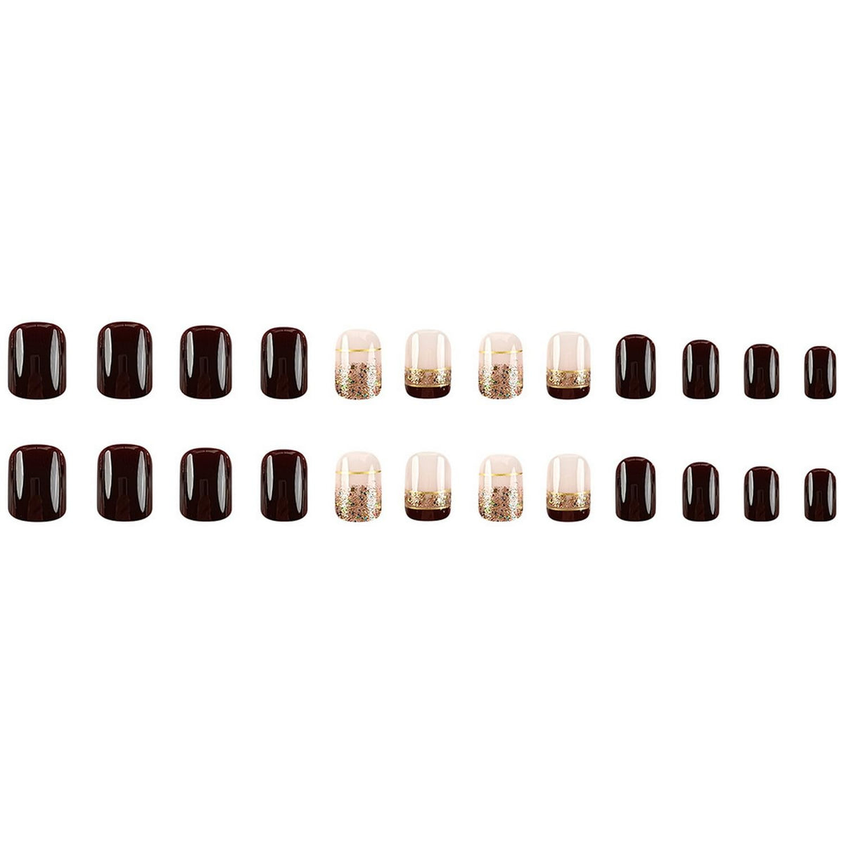 Fall Press on Nails Short Brown Fake Nails Glossy Full Cover Square False Nails with Glitter Design Stick on Nails for Autumn Press ones Reusable False Nails for Women Girls DIY Manicure 24Pcs