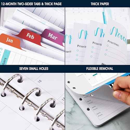 2026 Planner Refills - A5 Planner Inserts with 7-Hole Punched, JAN 2026 - DEC 2026, 5-1/2" x 8-1/2", Planner Refills 2026, A5 Binder Inserts, 2026 Weekly and Monthly Planner Refill with Colorful Tabs