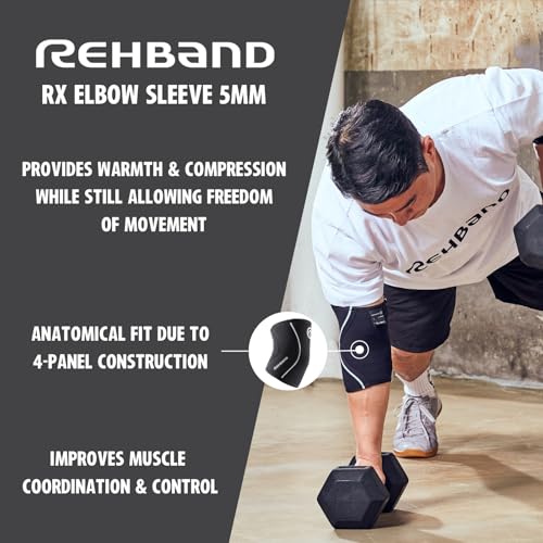 Rehband Elbow 5mm Compression Sleeve, Neoprene Elbow Sleeves for Weightlifting, Anatomical Design, Non-Slip & Close Fitting, Elbow Support Unisex, Colour:Black/Pink, Size:X-Large
