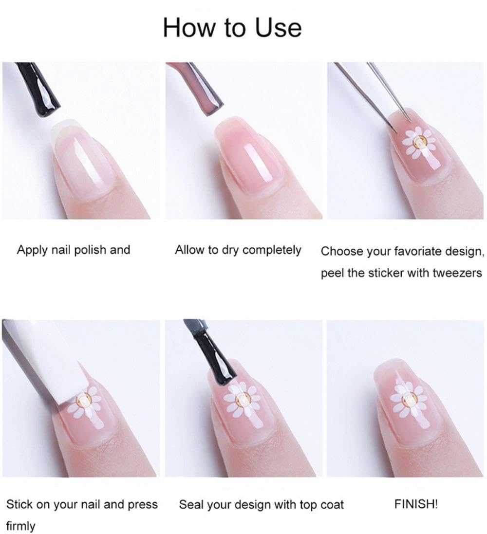 Flower Nail Stickers for Nail Art White Floral Nail Art Stickers 5D Embossed Self-Adhesive with Pearl Design Nails Charms Supplies for Women Girls