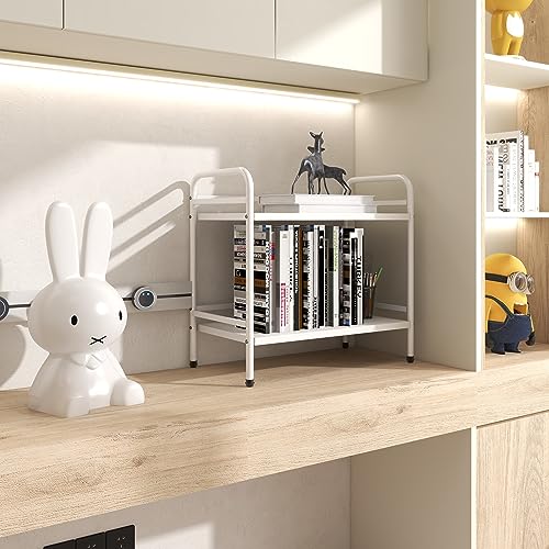 HDANI 2 Tier Under Desk Printer Stand with Storage,Microwave Storage Rack,Metal Rolling Printer Cart with Wheels for Home Office,Utility Storage Cart and Stand,White
