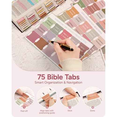 Bible Journaling Kit ? Quilted Bible Cover Case for Women, 31 Highlighters, 75 Tabs, Bible Study Supplies & Christian Gift for Women and Teens (Shoulder Strap, Blush Pink)