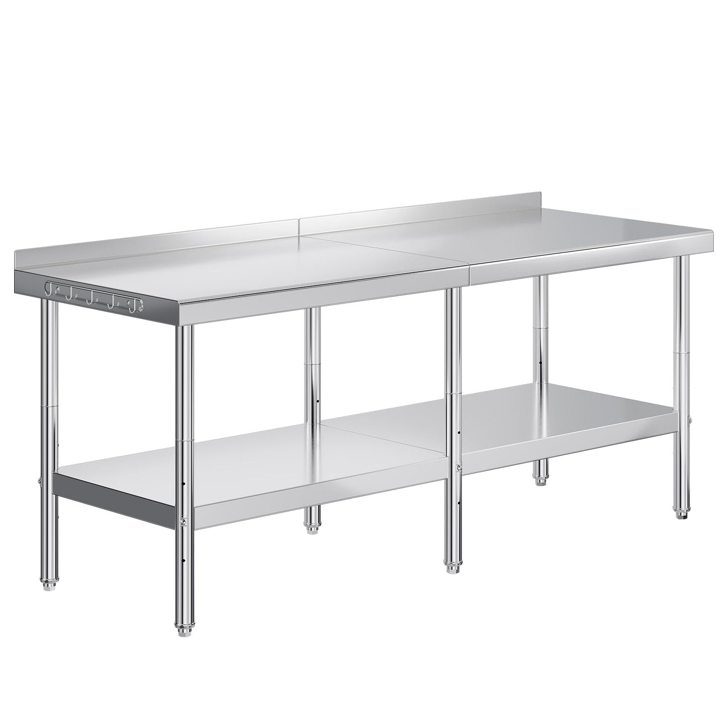 Jocisland 30" x 82" Stainless Steel Table for Prep & Work, NSF Certified with Backsplash, Adjustable Under Shelf & Safe Design for Restaurant, Home and Outdoor