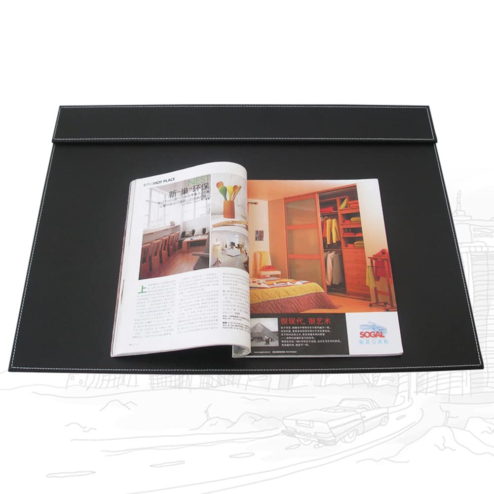 KINGFOM Ultra-Smooth PU Leather Desk Pad & Mat Office Desk Drawing & Writing Board A3/ A4 File Paper Clip Table Protector Mat on Top Large 24''x18'' (Black)