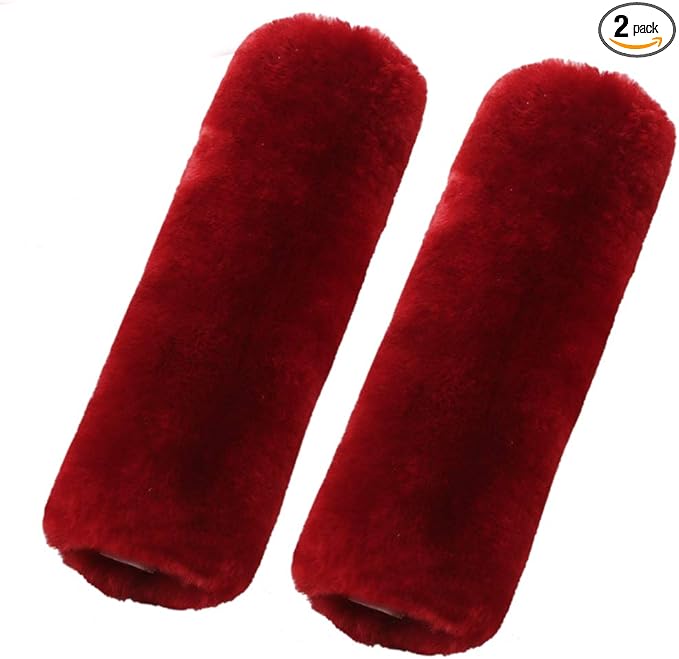 OGLAND 2 Pack Genuine Sheepskin Wool Car Seat Belt Pads for Auto Car Seatbelt Covers, Soft Shoulder Pad, Neck Cushion Protector(Claret)