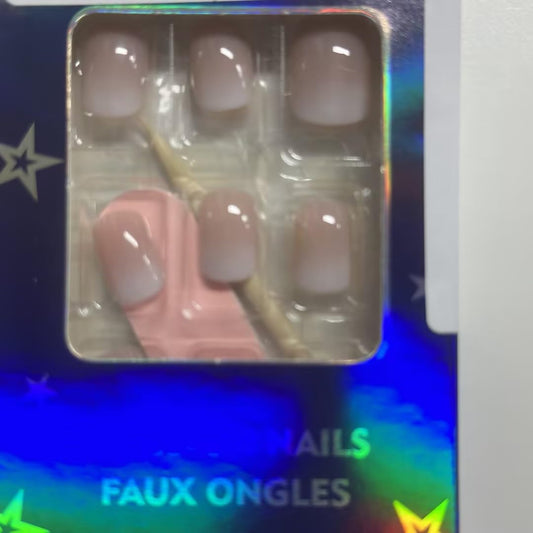 evpct Nude White Ombre Press on Nails Short Squoval for Women, Cream Nail Squoval Short No Glue Stick on Nails with Ombre Design, Reusable Acrylic Fake Soft Nail Press ons Perfectly Fit, Salon-quality