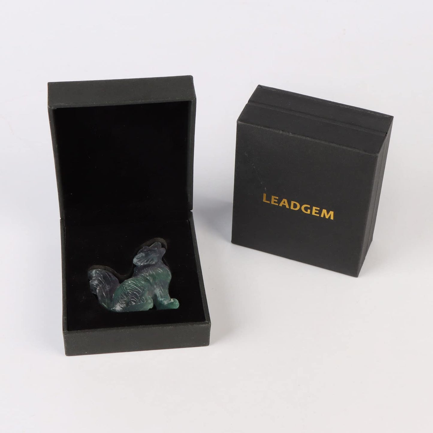 LEADGEM 2" Crystal Wolf Statue Decor Rainbow Fluorite Crystal Big Tail Wolf Figurine Healing Stones Statue Carved Wolve Sculpture Ornaments Wolves Figure with Gift Box