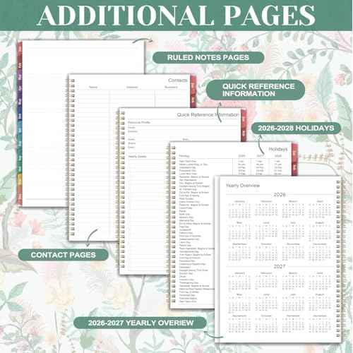2026 Planner - Planner 2026, 9" x 11", Jan. 2026 - Dec. 2026, 2026 Planner Weekly and Monthly with Colorful Tabs, Strong Twin-wire Binding, Back Pocket - Floral