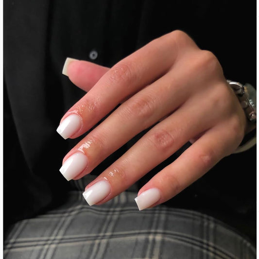 KQueenest All White Press On Nails Short Square Nails Press on Acrylic Nails for Women, Solid Color Glue on Nails Short Fake Nails for Girls Thick Petite Come-Ready Press on Gel Nails, 24 Pcs