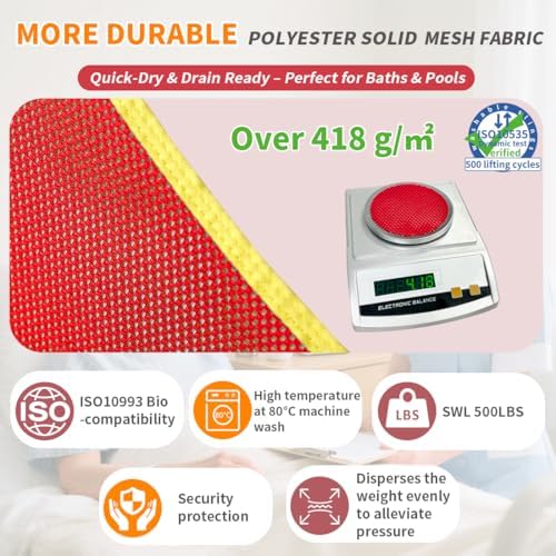 Universal Full Body Patient Lift Sling, Mesh Fabric Patient Sling Transfer and Bathing aids, 500lb Weight Capacity (Medium-Red)