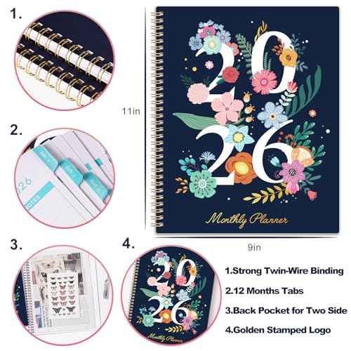 2026 Monthly Planner - 2026 Planner from Jan. 2026 - Dec. 2026, Monthly Calendar 2026 with Inner Pocket, 8.5" x 11"