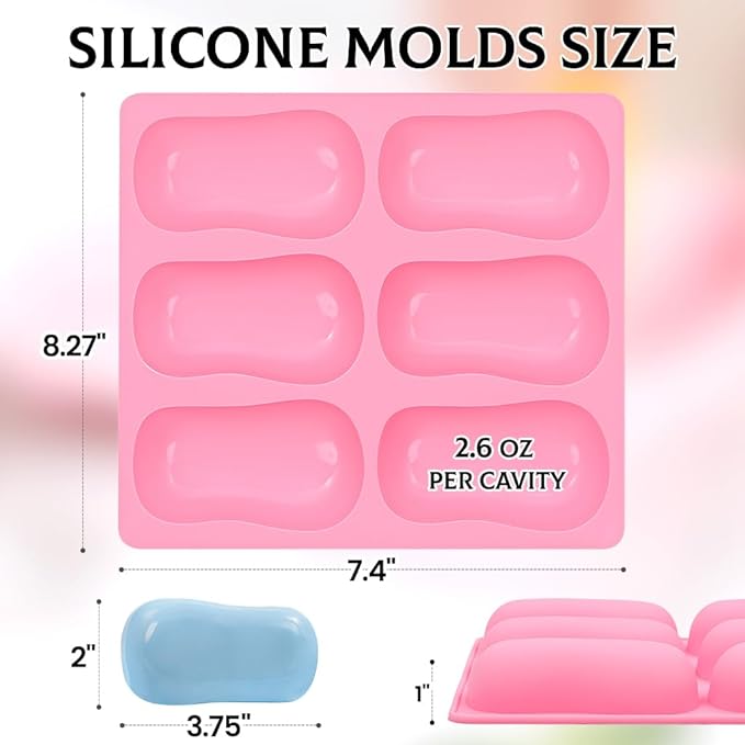 SJ Silicone Soap Molds 2 Packs, DIY Soap Molds for Soap Making, 6 Cavity Mold for Homemade Craft Soap Mold, Bath Bombs