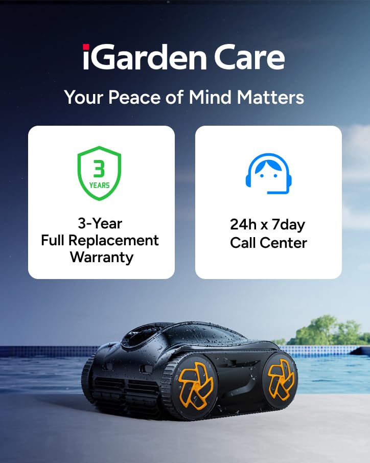 iGarden Pool Cleaner K Series, 6H Cordless Robotic Pool Vacuum for Inground & Above Ground Pools, AI Timer, Smart Navigation, Floor, Walls&Waterline Scrubber, Touchscreen, Auto-Parking