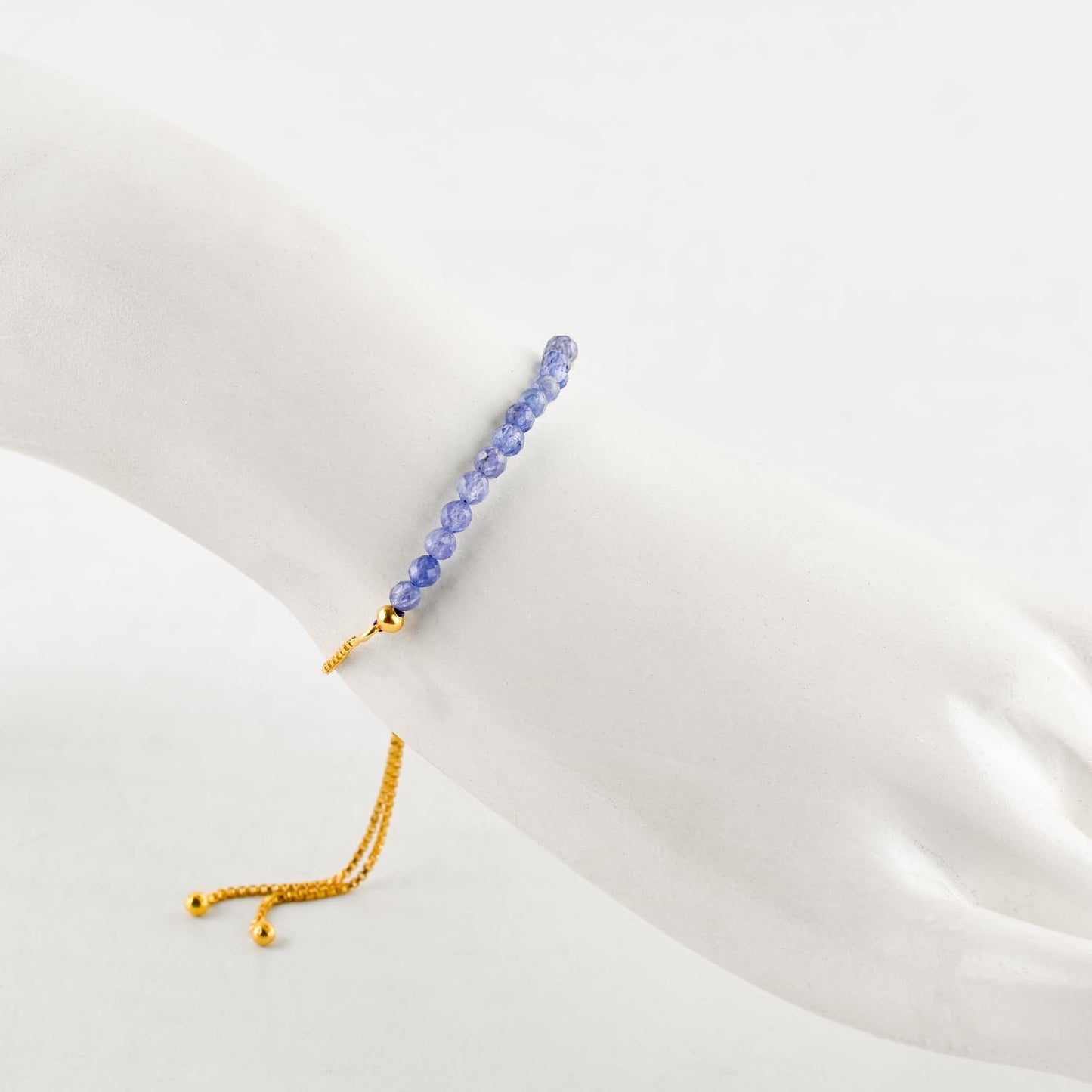 InfinityGemsArt Tanzanite Bracelets For Women, December Birthstone, Blue Beaded Stone Bolo Slider Crystals Gemstones Boho Jewelry, 14K Gold Plated Adjustable Chain, Valentines Day Gifts For Her