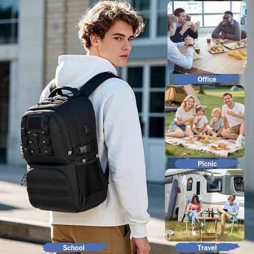 Laptop Lunch Backpack for Men - 40L Large Capacity Work Backpack with Lunch Compartment and USB Post, RFID Insulated Cooler Backpack for Work, Travel, Picnic, Black