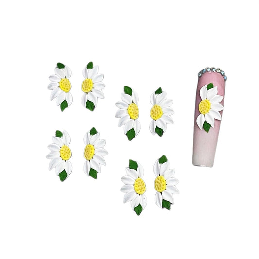 Set 10Pcs 3D Sunflowers Flower -Nail Art Charms Handmade by Acrylic Powder Design Floral Salon Decor,3D -Flowers -Nails -Charms -For Women Girls (Half Sunflower White 10PCs)