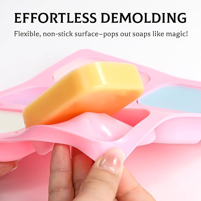 SJ Soap Molds 2 Packs, Rounded Rectangle Silicone Soap Molds for Soap Making, 6 Cavity Mold for Bath Bombs, Homemade Craft Soap, Cake, Chocolate ＆ Ice Cube-Pink