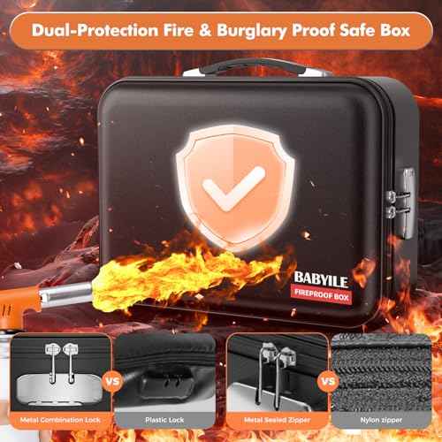 Fireproof Document Box, Hard-Shell Case Fireproof File Organizer with Lock, Fireproof Safe for Home Travel, Fireproof Water Resistant Safe Box for Important Documents, Certificates,Passports