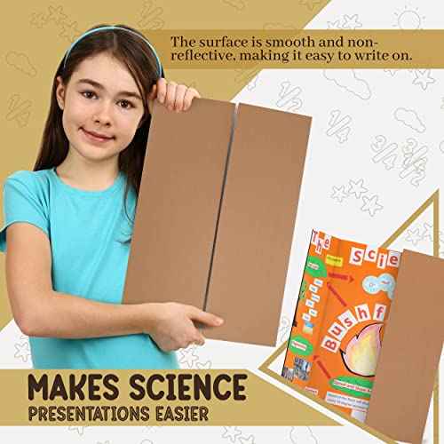 White Trifold Presentation Board 36" x 48" (Pack of 4) Self-Adhesive Science Subtitles Included - Display Exhibition Board Lightweight and Portable with Smooth Surface - by Emraw