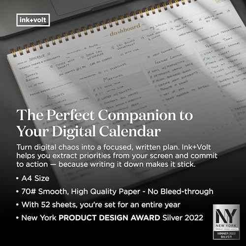 Ink+Volt Dashboard Spiral Deskpad | Undated Weekly Planner Notepad w/ 52 Undated Sheets, Premium Productivity Planner, Minimalist Weekly to do List for Work & Study | A4 Size, Navy - Made in the USA