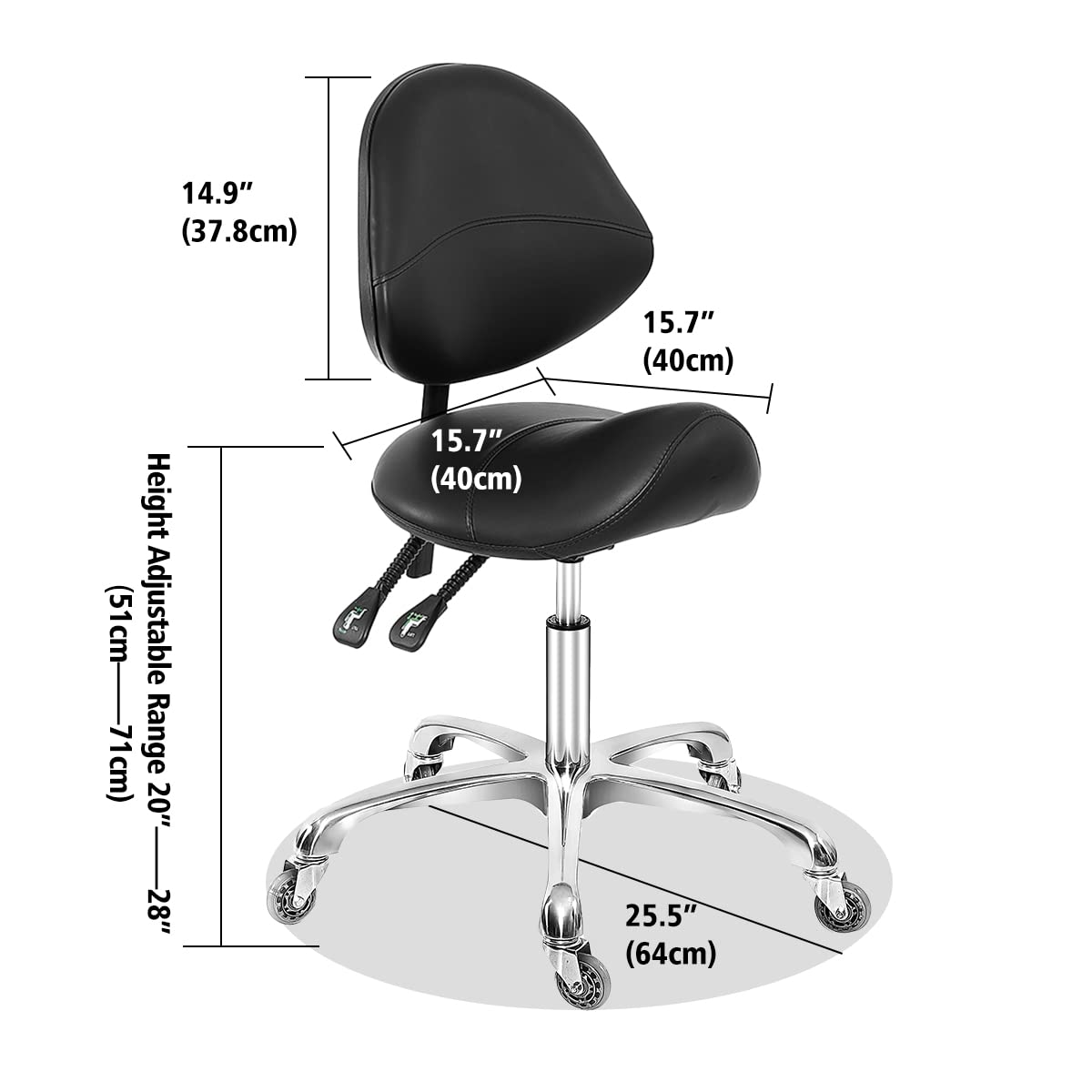Antlu Saddle Stool Dental Hygienist Chair with Back Support, Rolling Esthetician Saddle Stool for Lash Salon Tattoo Shop Spa Dentist Clinic (with Backrest, Black)