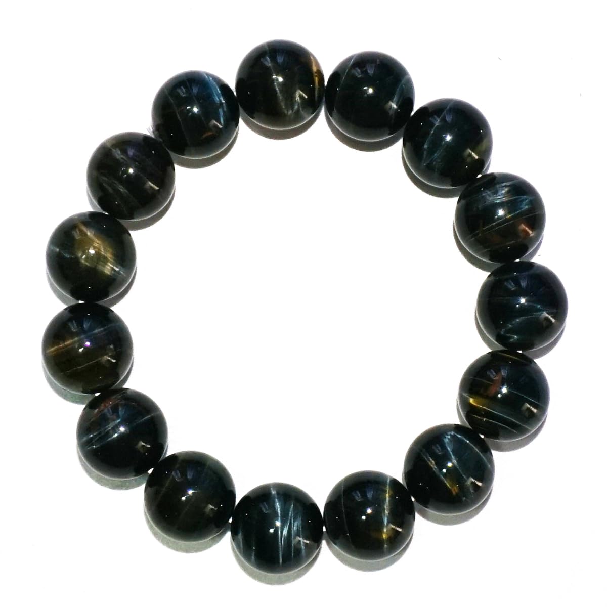 14MM Blue Tiger Eyes With Gold Eyes Bracelet for Men Women, Fits for 7-7.5" Wrist | Protection from Evil Gem | Natural Birthstone for June | Spritual Gift for Friends Familys