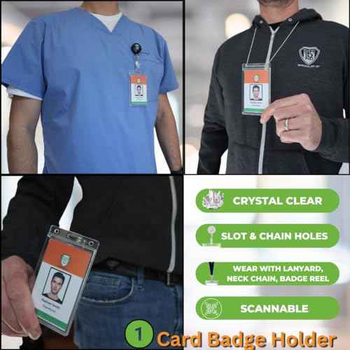 3 Pack - Crystal Clear Heavy Duty Badge Holder - Vertical Hard Plastic ID Badge Holder for Badges - Rigid Case Single I'd Protector Access Card Holder for Lanyards, Clips & Reels by Specialist ID