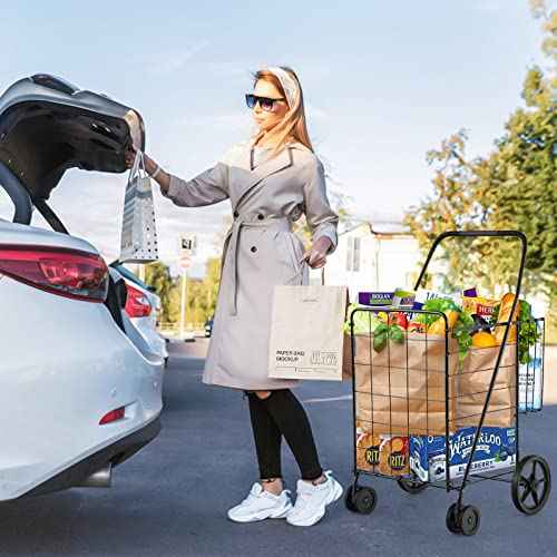Flat Folding Shopping Cart, 130 LBS Heavy Duty Utility Cart W/ 360¡Æ Swivel Front Wheels, 24" x 23" x 40" Foldable Grocery Cart for Laundry, Shopping, Groceries