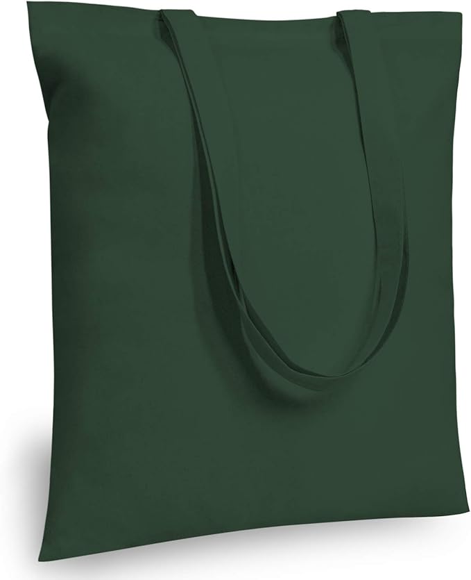 TOPDesign 24-Pack Economical 16"x15" Green Black Cotton Tote Bag, Lightweight Medium Reusable Grocery Shopping Cloth Bags, Suitable for DIY, Advertising, Promotion, Gift, Activity