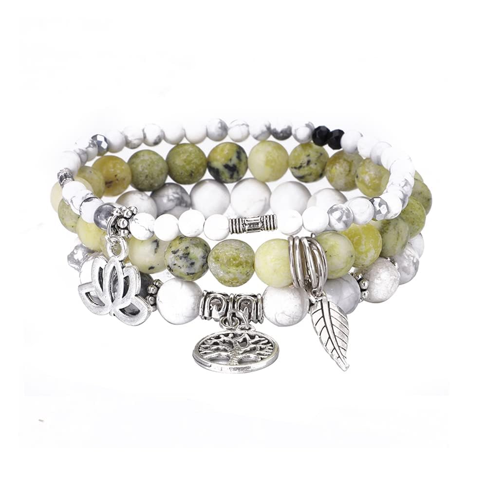 UEUC Tree of Life Yoga Healing Stone Bracelets,Multilayer Lotus Chakra Stone Reiki Bracelet Sets,Anxiety Crystal Natural Stone,for Women Stress Relief(#168)