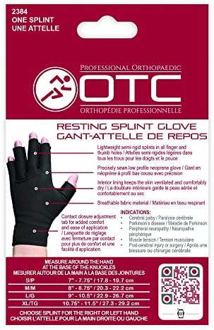 OTC Resting Splint Glove, 5 Finger Semi-Rigid Splints, Open Tips, Black, Right Hand, Small